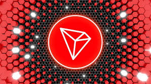 The TRON logo sits prominently inside a glowing red circle, surrounded by a hexagonal honeycomb pattern with sparkling light effects. The bold red color scheme and blockchain-inspired design visually reinforce TRON's positioning as a secure and modern payment infrastructure network in the post.