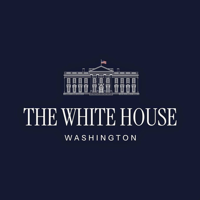 The image displays a navy blue graphic featuring a white line illustration of the White House with "THE WHITE HOUSE" and "WASHINGTON" text below it. This official-looking design complements the breaking news announcement of a high-level meeting between the White House and top crypto executives.