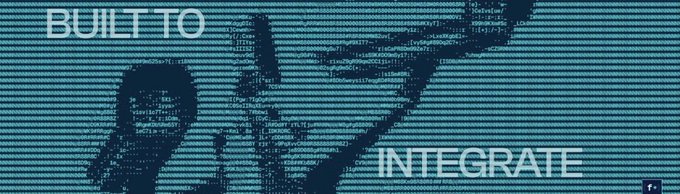 The image displays a stylized banner with the text "BUILT TO INTEGRATE" in white capital letters against a dark blue background with a pixelated "F" logo, likely representing Fhenix, the privacy-focused blockchain project mentioned in the post that raised $22M from leading crypto investors.