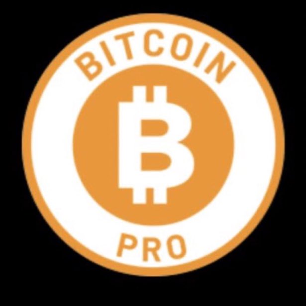 A circular Bitcoin Pro logo featuring an orange Bitcoin 'B' symbol on a white background.