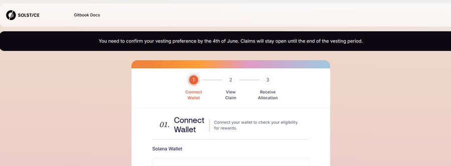The image shows a screenshot of a website called @solsticefi's, which seems to be about connecting to an online wallet like cryptocurrency, or possibly participating in some kind of online economy where one can earn rewards for their actions. The main focus is on the instructions provided by the website and how to connect to it from the image.