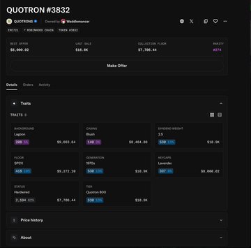 A cryptocurrency portfolio tracking interface showing a wallet called QUOTRON #3832 with an aggregate balance of $7,796.64, displaying details for various chains and tokens including Solana, Cardano, and Toncoin.