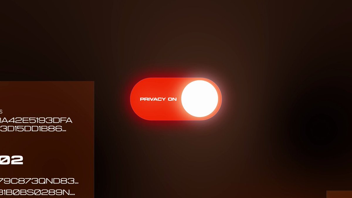 The image features an orange button with white text that says "PRIVACY ON" against a dark background, possibly a black screen or wall. The image also includes some text that reads "Practical privacy for DeFi is live on Starknet. Why practical? Because it takes one (ONE!) click to switch to shielded mode". This suggests that the button might be related to privacy settings in a DeFi project and could potentially be used by users to control their privacy preferences within the network.