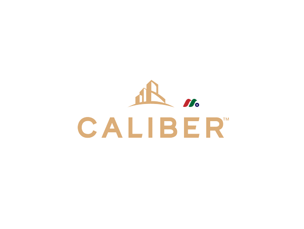 The image features the "CALIBER" logo, displaying a stylized building/bridge icon in tan/gold with a small multicolored circular design, while the accompanying post suggests Caliber is a sub-$1 penny stock that surged after announcing a Chainlink (LINK) tokenization initiative, implying the logo represents the company at the center of this potential crypto-related stock catalyst.