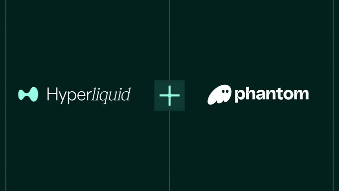 The image features the "Hyperliquid" and "Phantom" logos side by side with a plus sign between them on a dark green background, visually representing the collaboration mentioned in the post between Hyperliquid Policy Center and Phantom to submit official commentary to the CFTC.