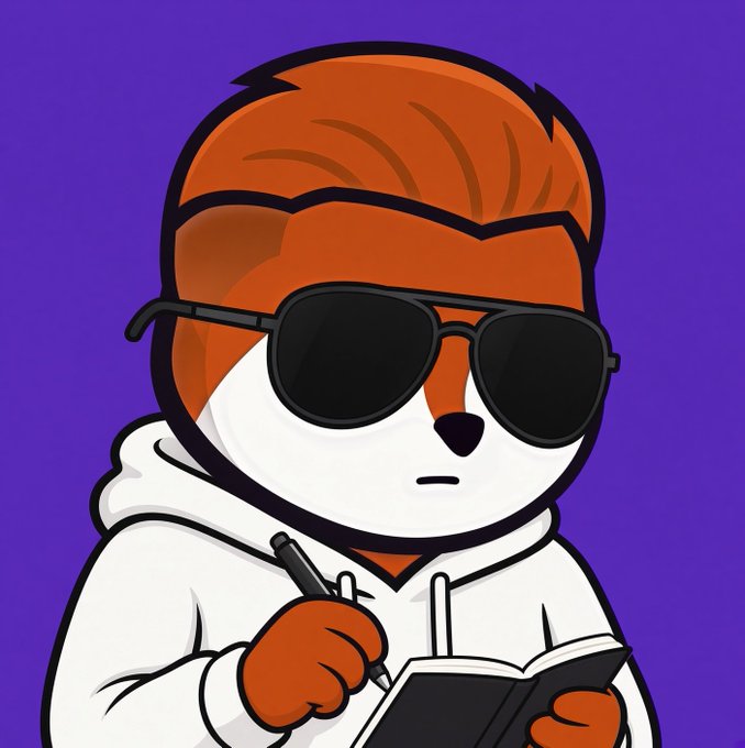 An illustration of an anthropomorphic red fox character wearing black sunglasses and a white hoodie, holding a pen and writing in a black notebook against a purple background.