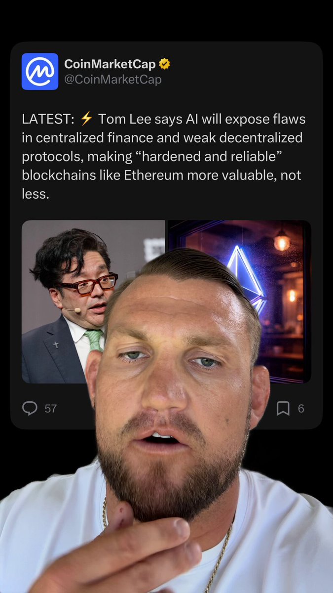 The image shows a man wearing glasses and a beard talking into a microphone while holding up his chin. The caption of the image reads "What if AI and quantum computing expose more weak points in L1s and blockchains? We’ve already seen issues pop up with projects like Zcash." This post is related to the discussion about the vulnerabilities of blockchain technology, specifically regarding the weaknesses exposed by AI and quantum computing. The man's facial expression suggests that he might be discussing these concerns or sharing his thoughts on the topic.