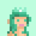 A pixel art image of a woman with teal hair, pixelated style reminiscent of NFT art collections like MetaVixens. The image appears to be a tribute artwork from guest artist @Diam0ndHearts for the MetaVixensNFT airdrop campaign.