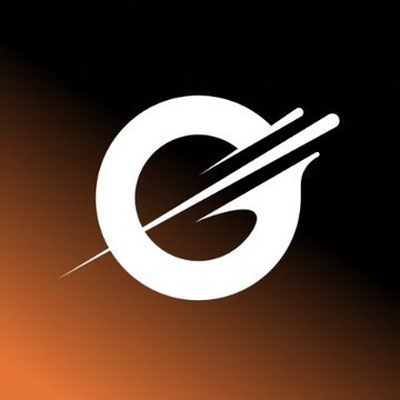 A logo featuring a white stylized 'G' with a slash through it on a dark gradient background.