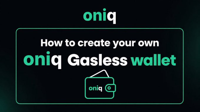 The image is a tutorial graphic from oniq wallet that reads "How to create your own oniq Gasless wallet," illustrating how users can set up a wallet for sending USDT on the TRON network without needing to hold TRX for gas fees.
