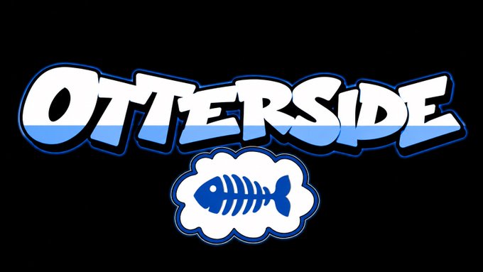 The logo for 'OTTERSIDE' displayed in stylized blue and white graffiti-like text above a fish skeleton icon on a black background.