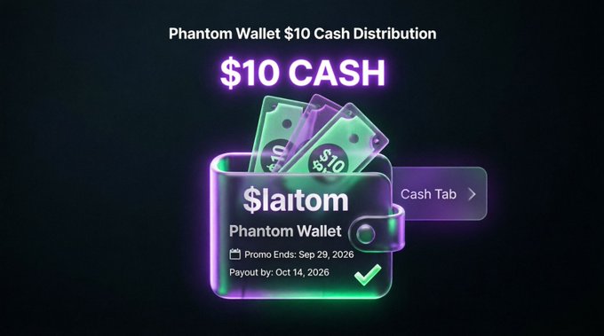 A promotional graphic for a '$10 Phantom Wallet Cash Distribution' by 'laitom' with the text 'Promo Ends: Sep 29, 2026'.