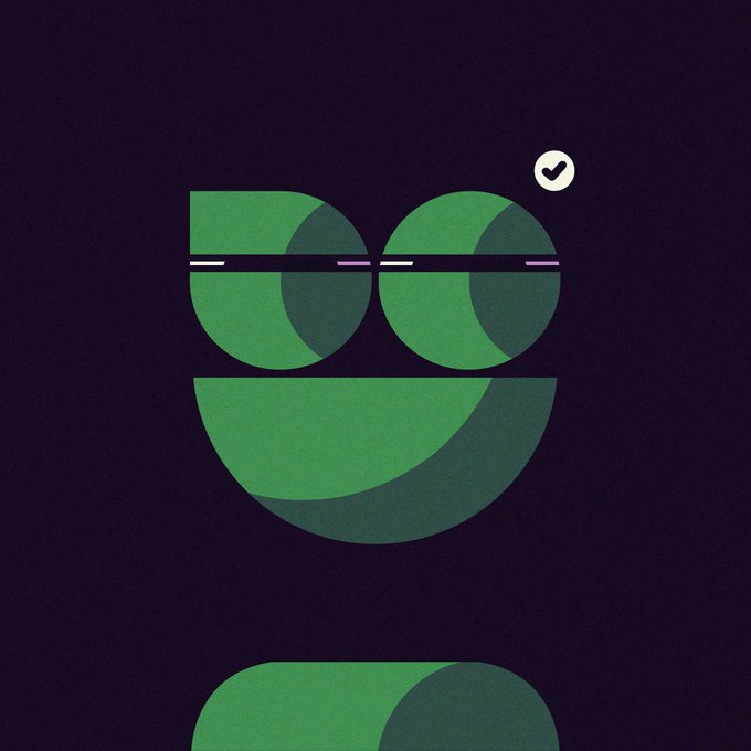 An abstract digital illustration on a dark purple background featuring overlapping green circles and semicircles with a small white checkmark icon in the upper right.