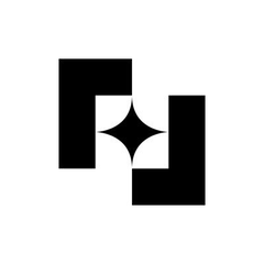 A black and white logo featuring a stylized letter design with a four-pointed star in the center.