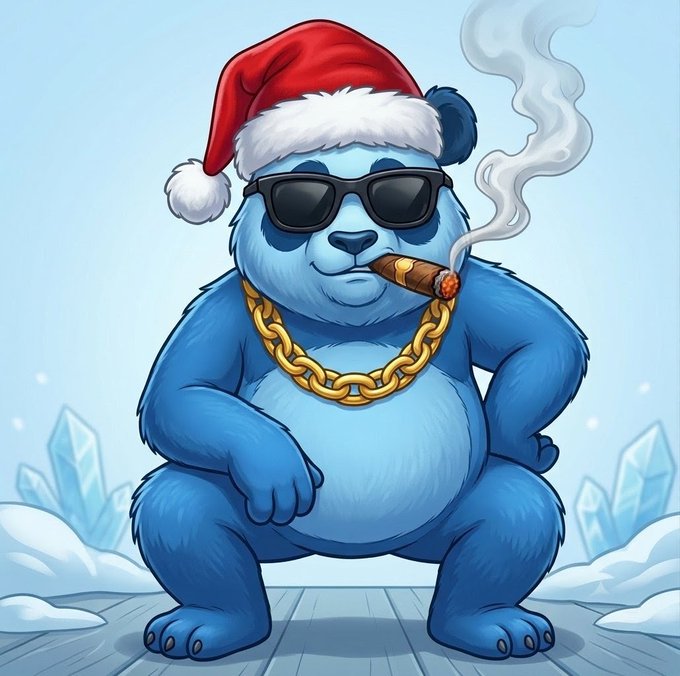 A cartoon blue bear wearing sunglasses, a Santa hat, and a gold chain smokes a cigar against a wintry backdrop. The image serves as the giveaway post's mascot-style graphic accompanying the "$30 GIVEAWAY" entry prompt.