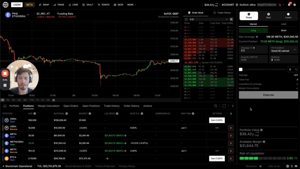The image presents a stock market trading dashboard with various data, symbols, charts, and indicators displayed on its screen. It also includes a person's photo situated at the bottom left corner of the screen. The post mentions an exchange called World, which seems to be related to this trading software or dashboard. It discusses strategies for leveraged basis trading and trade execution in HYPE pair exchanges, emphasizing user-friendly experience and navigation features. The primary focus is on leveraging options with respect to world currencies rather than specific stocks.