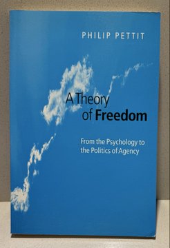 A blue book cover titled 'A Theory of Freedom: From the Psychology to the Politics of Agency' by Philip Pettit, featuring white cloud illustrations.