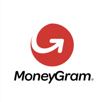 The MoneyGram logo, featuring a red circle with a white arrow design above the 'MoneyGram' brand name.
