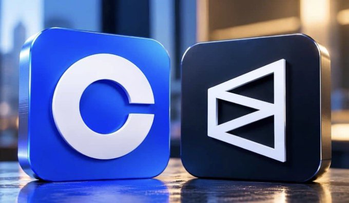 Two 3D app icons standing side by side on a wooden surface against a blurred cityscape: a blue icon with a white 'C' on the left, and a black icon with a white triangular play/back symbol on the right.