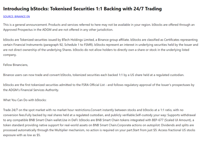 The image focuses on a screenshot of an advertisement or a news article about bStocks, which appears to be related to trading regulations. The text in the image states that there are new rules introduced for regulated financial products in China, specifically targeting bStocks as part of a regulated financial product. The website link is provided, and a summary can also be seen at the bottom of the image.