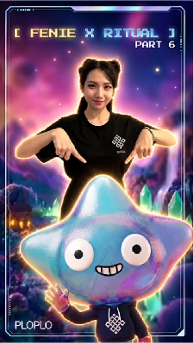 The image features a girl standing next to a blue star-shaped robot, both smiling at the camera. The background of the image has a purple sky with stars, giving the impression that they are in outer space or a futuristic setting. The caption below the image reads "Welcome to #Siggy Land @0xploplo Your AI Companion in the @ritualnet World @ritualfnd @joshsimenhoff". This suggests that the girl and robot might be characters from a video game, and they are interacting with each other as part of a virtual world.