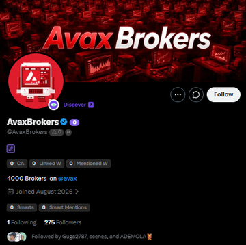 This image shows an X (formerly Twitter) profile for "AvaxBrokers" (@AvaxBrokers), a verified account advertising "4000 Brokers on @avax" that joined in August 2026. The profile picture features a warning symbol icon, and the post warns about a growing number of similar "Brokers" NFT projects launching across different blockchains (AVAX, ApeChain, Base, BNB), suggesting they may be coordinated scams that could easily generate $3-4k for their developers.

The image directly illustrates the post's concern by showing one of the suspected scam projects being highlighted, with the warning icon in the profile picture visually reinforcing the skeptical tone about these copycat NFT ventures.