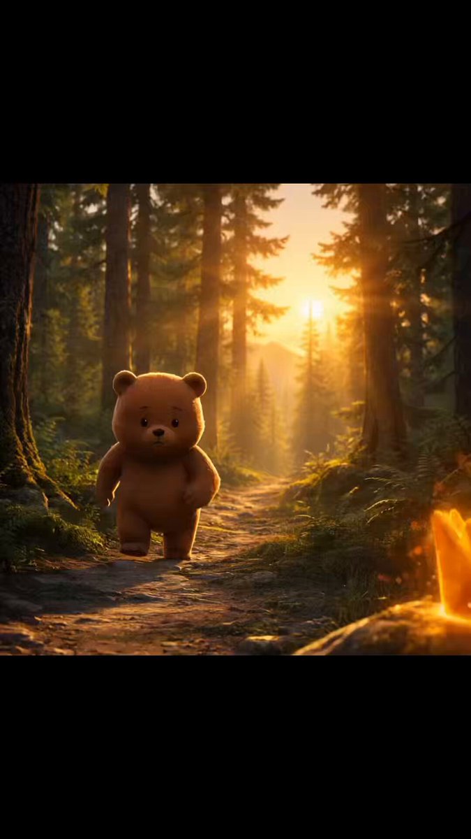 The image features a brown teddy bear walking down a path through a forest, surrounded by trees and sunlight filtering through the leaves. The caption of the image reads "From a little bear in the forest... to a king with a vision." This suggests that the teddy bear is on an adventure or journey, possibly representing the idea of growth and development.