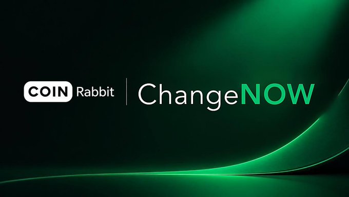 The image displays the logos of "CoinRabbit" and "ChangeNOW" side by side on a dark green background, visually representing the partnership mentioned in the post where CoinRabbit utilizes NOWCustody, ChangeNOW's custody product, to power its crypto lending services.