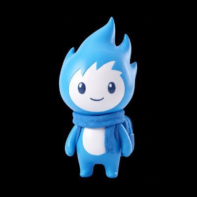 A cute blue flame-like mascot character wearing a scarf and backpack, which appears to be the Cronos Network mascot promoting the @Ulticrofam project on the @CronosNetwork blockchain platform.