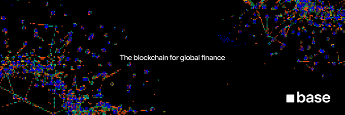 The image features a banner with a black background and white text that reads "BASE" followed by a list of things happening around Base, including a statement about the company's recent activities. The text also mentions that the company feels like the real thing right now.