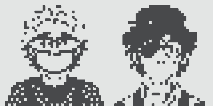 Two pixelated character portraits side by side in black and white, depicting the "Normie" NFT avatars referenced in the post's mention of items #1216 and #2872 from the Normie collection, which were purchased for 0.682 ETH.