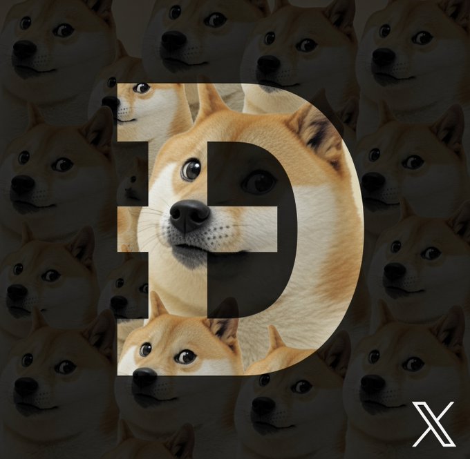 Branding image featuring a 'D' logo overlaid on a repeating pattern of Shiba Inu dog faces, with an 'X' logo in the corner.