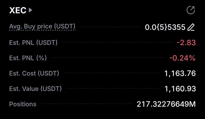 The image displays a screenshot of a finance trading dashboard showing details about exchanges like XEC, and prices for various cryptocurrencies including Bitcoin (BTC). It also includes information about market positions and trading fees. The text in the image suggests that this is a description or summary of an app called XEC which could be related to cryptocurrency trading activities.