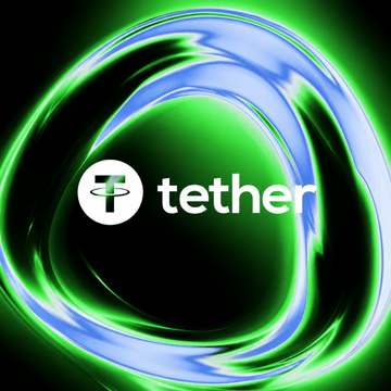 The image showcases the Tether logo prominently centered against a dynamic, swirling green and blue abstract background. This visual aligns with the announcement of Tether's strategic investment in EFY Finance, highlighting the company's expansion into Latin American stablecoin infrastructure.