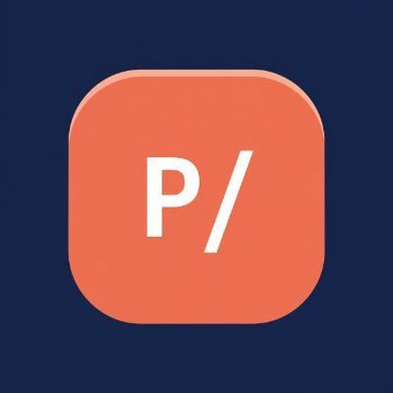 An orange app icon with rounded corners displaying a white 'P/' on a dark blue background.