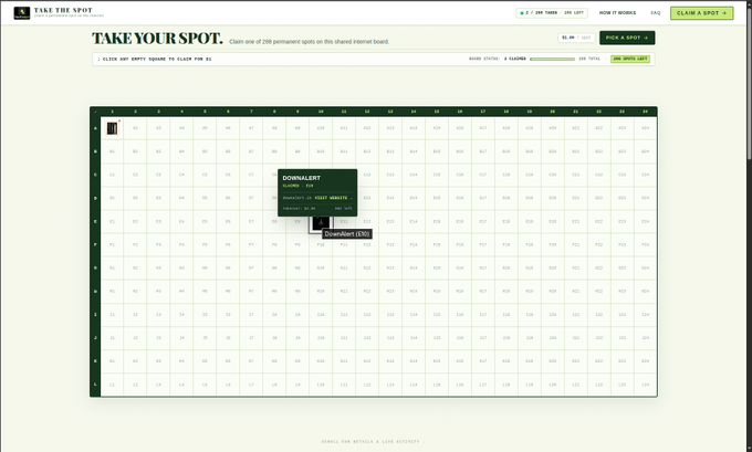 Screenshot of the 'TAKE YOUR SPOT' grid contest website showing a leaderboard with user 'OsmanAli' ranked 99th.