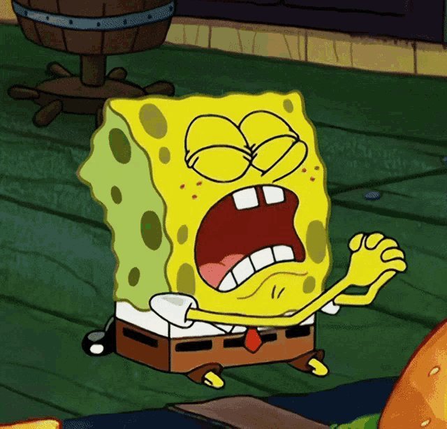 SpongeBob SquarePants cringes and recoils with his eyes shut and mouth wide open, appearing distressed. The image humorously captures the feeling of regret or frustration at missing out on the "vouch airdrop," visualizing the post's self-congratulatory tone with exaggerated dismay.