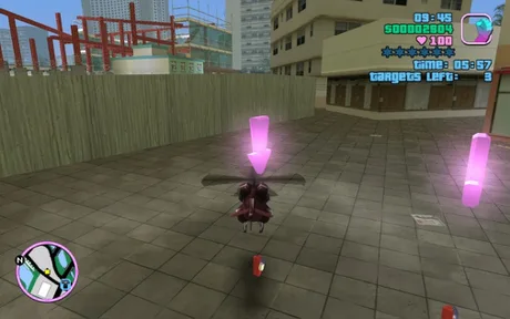 A player rides a motorcycle through a city street in the video game Grand Theft Auto: Vice City, collecting pink glowing items, with the in-game display showing "$999999999" in money, 100 health, armor, and a timer of 05:37—humorously contrasting past gaming success with missed crypto investment opportunities.