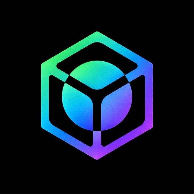 A digital logo featuring a hexagon with a Y-shaped inner element surrounding a central sphere, rendered with a green-to-purple gradient on a black background.