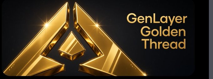 Gold 3D triangular logo for 'GenLayer Golden Thread' against a dark background.