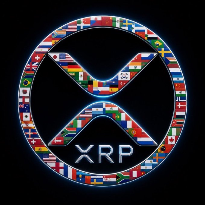 The image features a logo that consists of two crossed x's, surrounded by various flags from different countries. The letters "XRP" are prominently displayed within this border. The background of the image is black, which contrasts with the colorful flags surrounding the x's and makes them stand out. The text in the image reads: "BY HODL XRP.. WEOWN A PIECE OF HISTORY.. MANY GENERATIONS TO COME.. YOU ARE A LEGEND IN YOUR FAMILY'S HISTORY BOOK.. FUTURE XRP MILLIONAIRES AND BILLIONAIRES!".