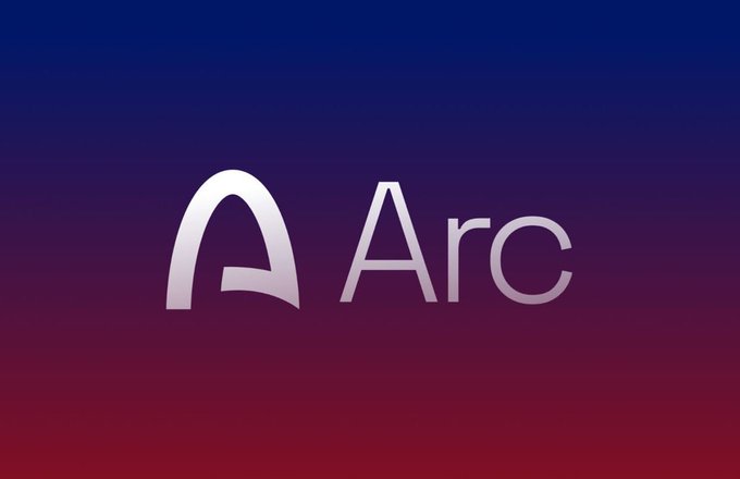 The "Arc" logo appears in white gradient text alongside its stylized "A" emblem on a blue-to-red gradient background.