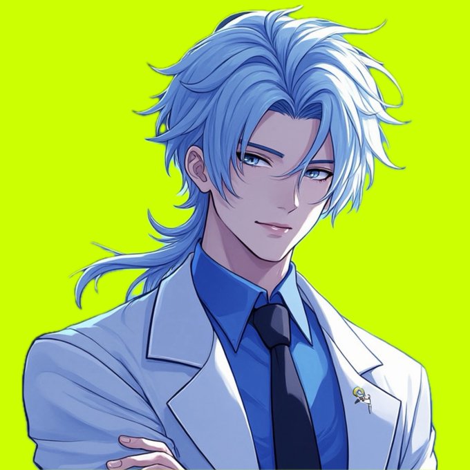 A stylized anime-style illustration of a young man with flowing light blue hair, dressed in a white lab coat, blue shirt, and black tie, set against a bright neon green background—evoking the modern, tech-forward aesthetic associated with the Robinhood NFT collection mentioned in the post.