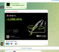 A dark-themed crypto price chart showing a significant drop of -2,088.45% with a stylized rocket or arrow graphic overlaid.