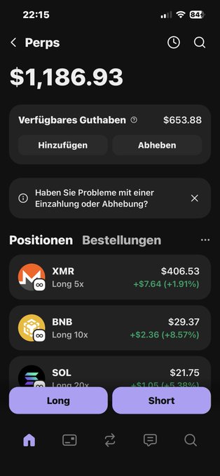 The image shows a phone screen displaying multiple options for long or short positions in cryptocurrency trading, specifically in monero. The phone's interface has different features such as a calendar, stock quotes, and settings that can help users better manage their investments.