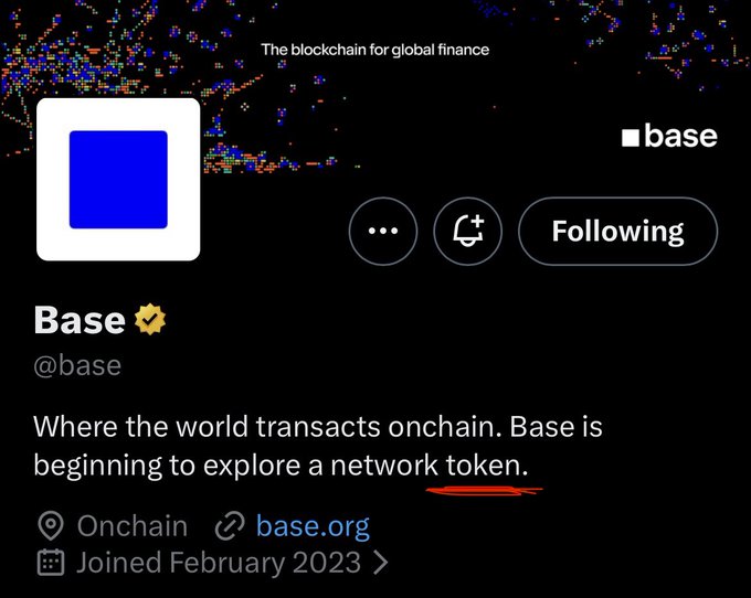 The image features a social media post with a black background, containing text that reads "Base". The post also includes an image of a blue square logo for Base, which is located at the top left corner of the image. A red circle with a white border is positioned in the bottom right corner of the image.