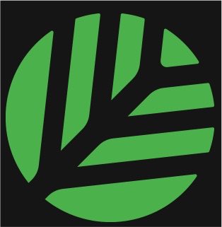 A green stylized logo featuring three vertical bars and horizontal shapes arranged within a circular form on a black background.