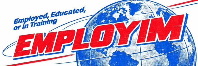 The image displays a banner featuring the word "EMPLOYIM" in bold red letters over a blue globe graphic, with the tagline "Employed, Educated, or in Training" — serving as the banner logo for the Solana token $EMPLOYIM on Moby.