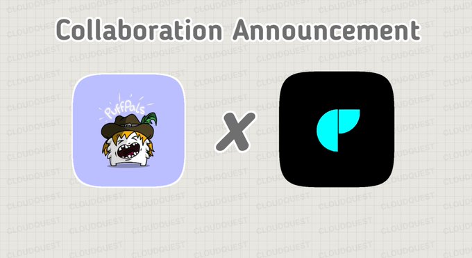 Collaboration announcement graphic from CloudQuest showing a 'Ripple' character in a cowboy hat paired with an 'X' and the Polygon (POL) icon.