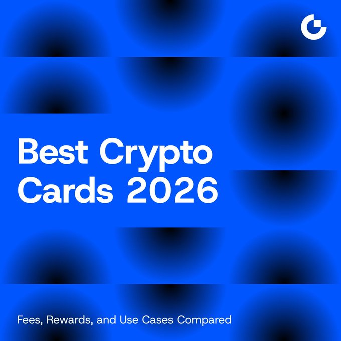 A blue promotional graphic featuring blurred card-shaped silhouettes with white text reading "Best Crypto Cards 2026" and "Fees, Rewards, and Use Cases Compared," alongside the Gate.io logo. The image serves as a header for an article highlighting Gate Card's standout features, including multi-crypto spending at 150 million Visa merchants and a tiered T0–T5 rewards system offering 1%–8% cashback.